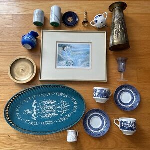 Blue, White, & Brass Thrifted Gift Bundle - Vintage Home Decor
